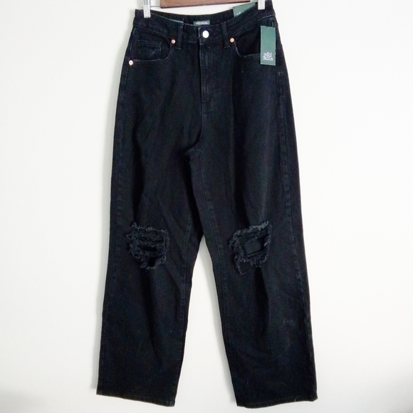 Wide Leg NWT Black High Rise Distressed Jeans - Picture 3 of 4